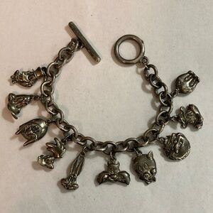 1992 Warner Brothers Silvertone Cartoon Character Character Charm Bracelet
